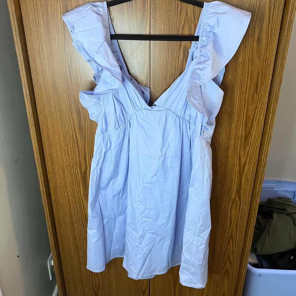 Ruffle Mini Crystal Doll Dress Womens Size XL Light Blue Tie Back FLAWED